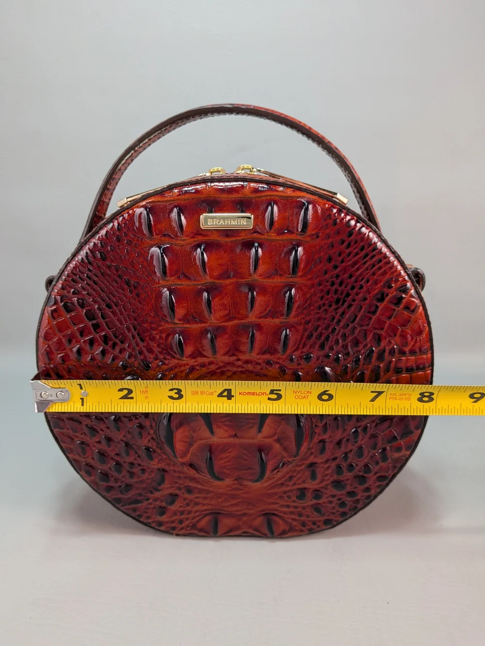 BRAHMIN Lane Circle Melbourne Pecan Crossbody Croc Embossed Leather Microfiber